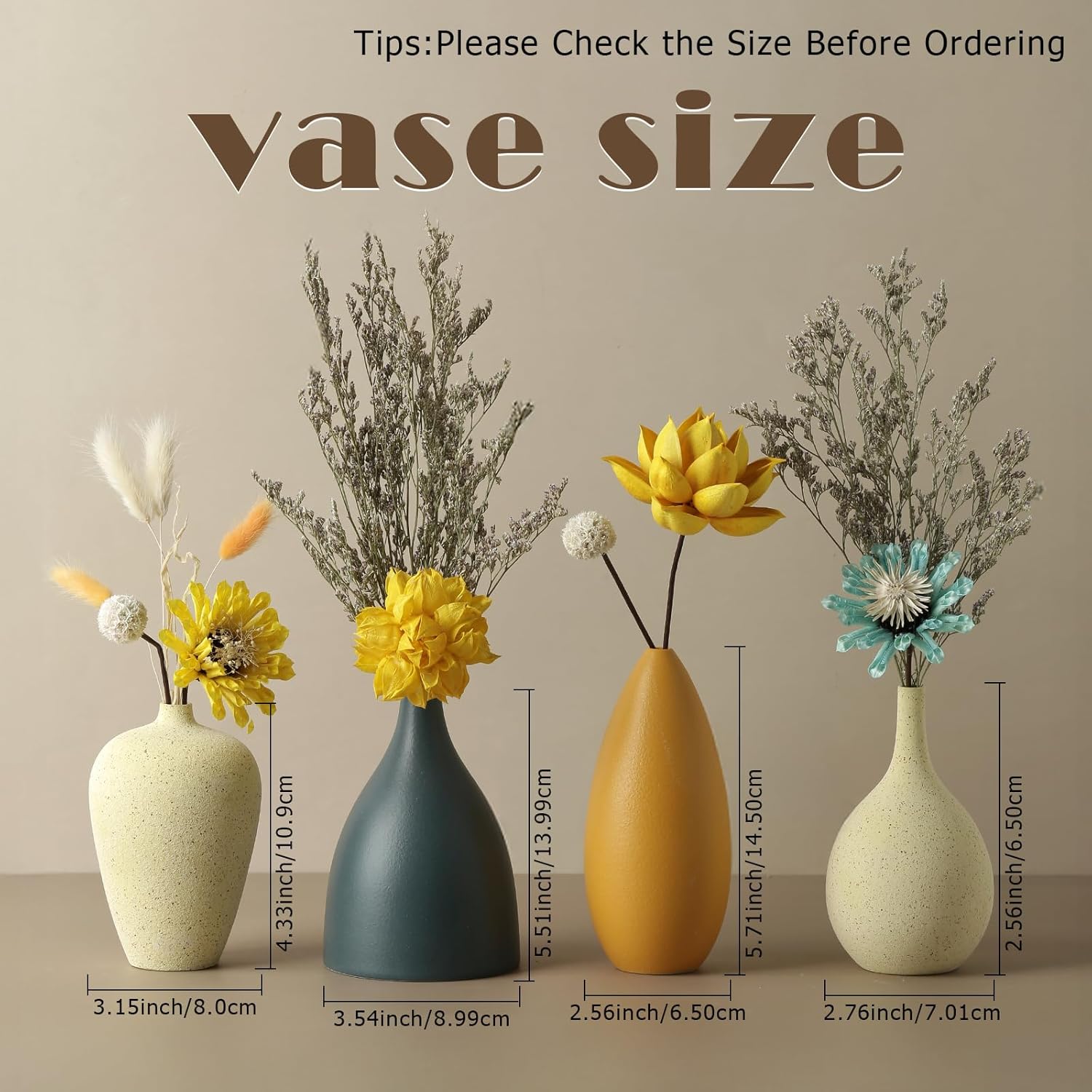 Colorful Ceramic Vase Set of 4, Minimalist Rustic Vases for Home Decor, Decorative Vases for Kitchen, Office, Living Room, Bathroom, Weddings and Festival Decorations