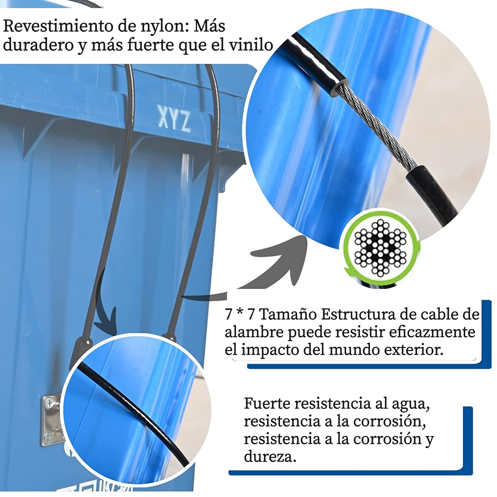 Cerradura de tapa de cubo de basura,Cerradura de cubo de basura a prueba de osos Cerradura de cable de acero Cerradura de pestillo de cubo de basura