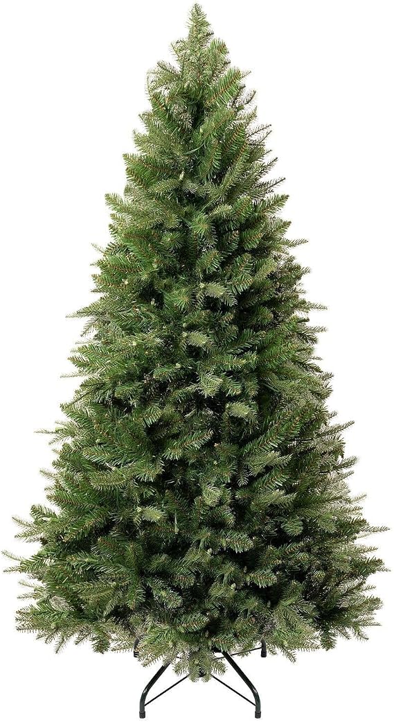 Naomi Home Traditional 4.5ft Prelit Artificial Christmas Tree with 679 Branch Tips, 200 Warm Lights and Metal Stand, 36 Wide Realistic Fir Christmas Tree with Lights