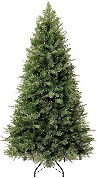 Naomi Home Traditional 4.5ft Prelit Artificial Christmas Tree with 679 Branch Tips, 200 Warm Lights and Metal Stand, 36 Wide Realistic Fir Christmas Tree with Lights