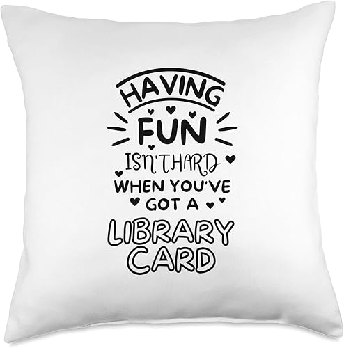 jovy fits Divertirse no es difícil cuando tienes una tarjeta de biblioteca | Almohada de libro, 18 x 18 pulgadas, multicolor