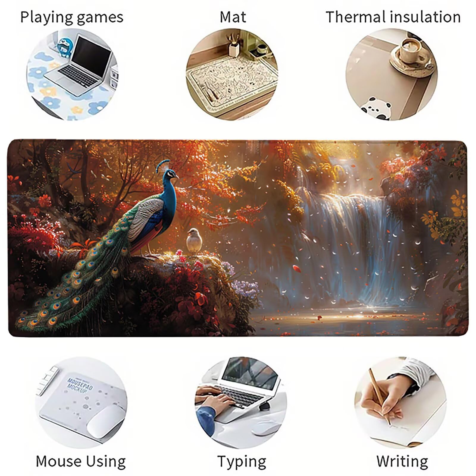 Azul Alfombrilla Ratón XXL 1600x800x3mm, Pavo Real Mouse Pad 7-1278 | Alfombrilla Ratón Gaming Mejora la Precisión y la Velocidad, Alfombrilla Escritorio para Jugadores de PC, Oficina