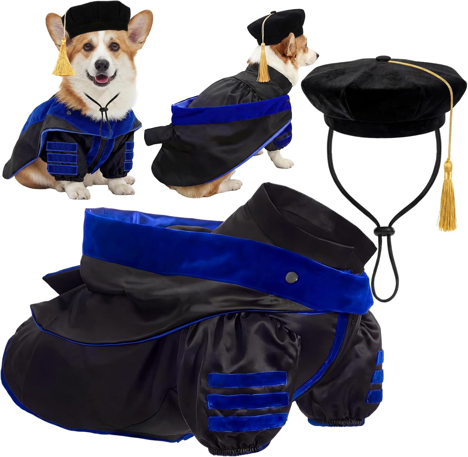 Disfraz de Graduación para Perro y Gato, Gorro y Toga Doctoral, Azul Real, L