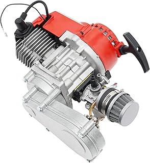 49cc/50cc Big Bore Pocket Bike Engine - 2 Stroke Motor with Pull Start, CNC Engine Cover, DIY Kit Includes Handle Grip, Throttle Cable, Air Filter for Mini Dirt Bike
