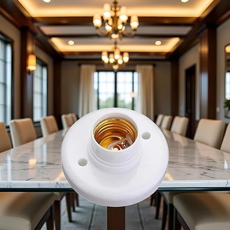 White E27 Round Plastic Screw Light Bulb Lamp Socket Holder, Light Sockets, White (1 Count)