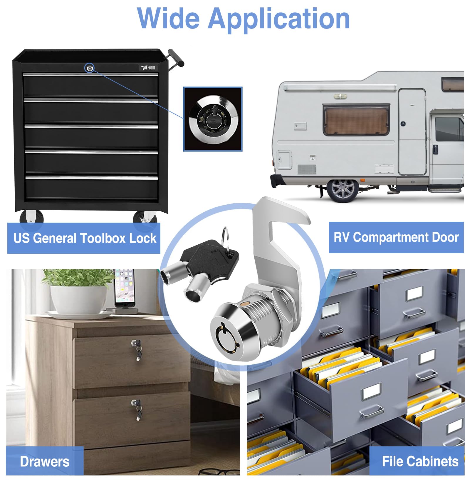 Cylinnda Cerradura de caja de herramientas con llaves, cerradura de leva de gabinete de 5/8 pulgadas con llave igual, cámara de gancho, cerradura de caja de herramientas para compartimento de