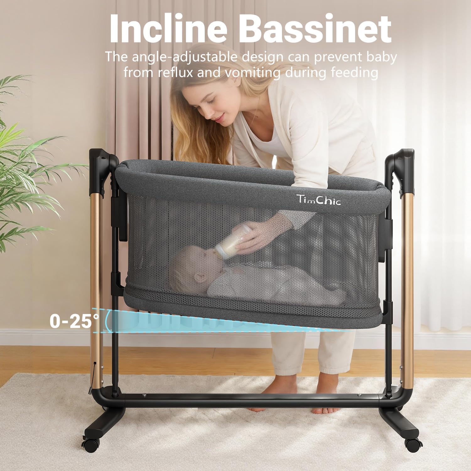 Electric Baby Bassinet, 7 Height Adjustable Rocking Bassinet for Baby, Auto Infant Sleeper with Timer, 12 Lullabies, Wheels, Smart Rocking Crib for Newborns, Black
