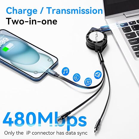 MINLU Multi Charging Cable, 4 in 1 Retractable Charging Cable [4A 1.2M] USB Charging Cord, Phone Charger Cables with IP/Type-C/Micro for iPhone 17-11 Pro Max/XS-6S/ iPad
