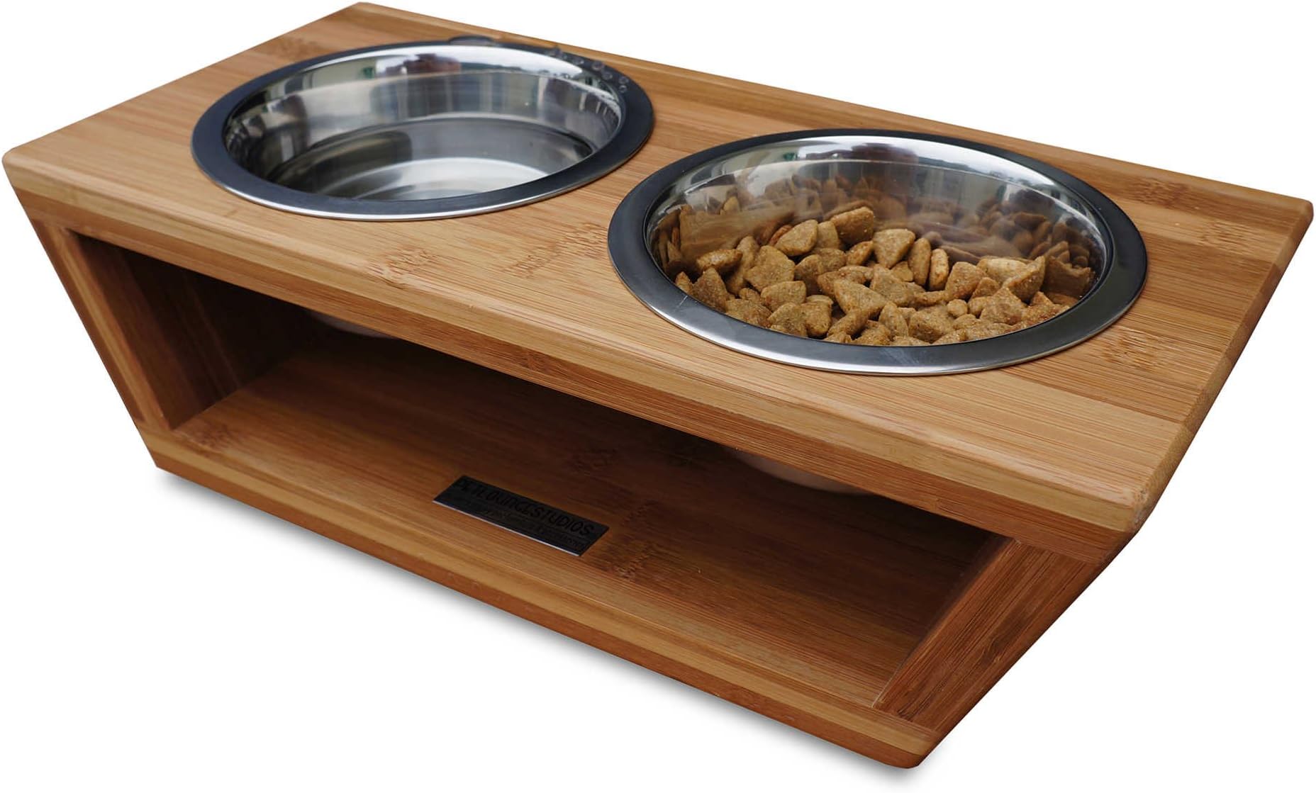 Pet Lounge Studios Bambu Small Angled Diner in Bamboo/Stainless Steel
