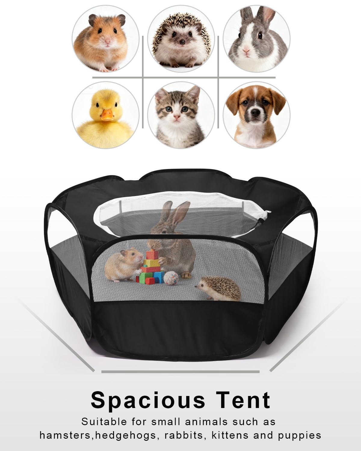 MAIKEHIGH Parc pour Petits Animaux, Tente Cage Portable Pliable vec Fermeture Glissière Couvercle for Guinea Pig, Rabbits, Hamster, Chinchillas and Hedgehogs (Noir)