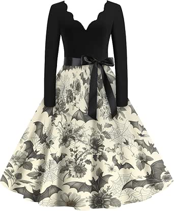 1950s Retro Vintage Cocktail Swing Dress – Halloween Pumpkin Print