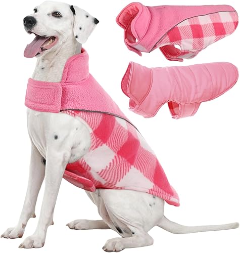 Miniatura 42 de Kuoser Dog Winter Coat, Reversible Waterproof Dog Jacket with Reflective Strip, Warm Dogs Fleece Vest Adjustable Doggy Cold Weather Clothes Plaid