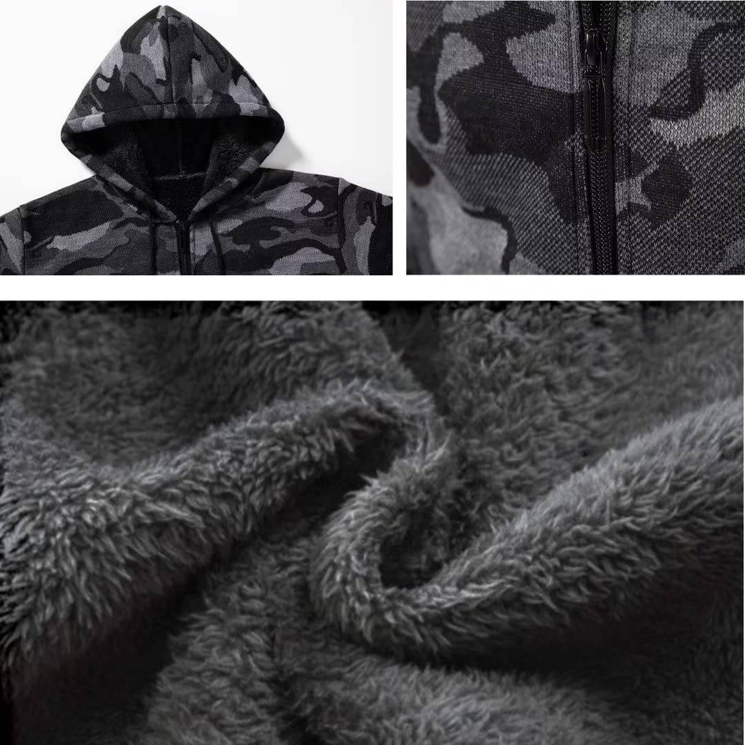Uomo Militare Magliaone Maglioni Autunno Invernale Cardigan Giacca di Felpato Casual con Zip Cappuccio Abbigliamento Calda Morbida Elegante Outwear Tops Giacca da Volo per Uomo Grigio L
