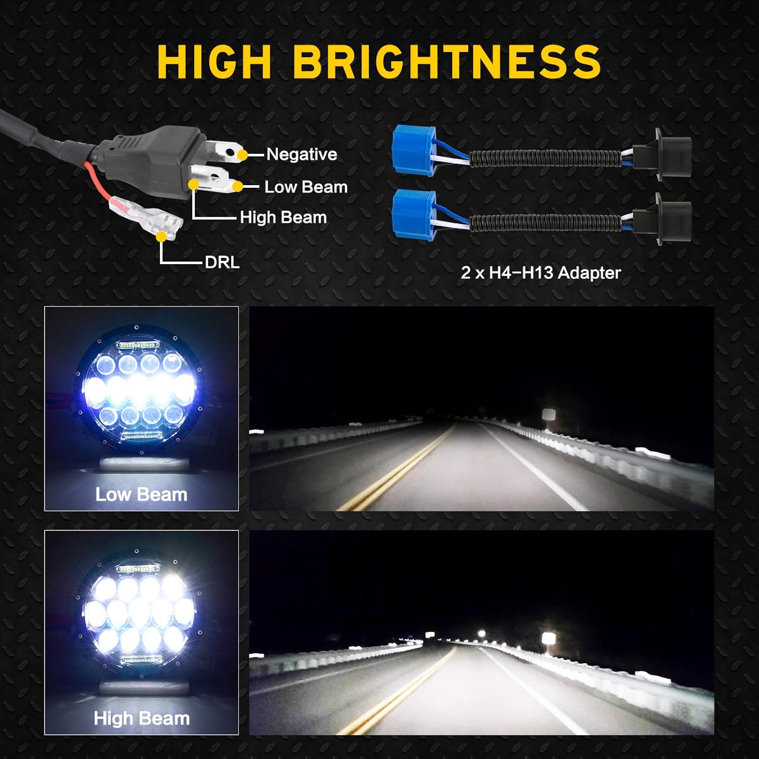 LED Headlight for Wrangler + 4" LED Fog Lights, 7" 105W Round LED Headlights with Daytime Running Light DRL High Low Beam Compatible with J-eep Wrangler JK TJ LJ with H4 H13 Adapter