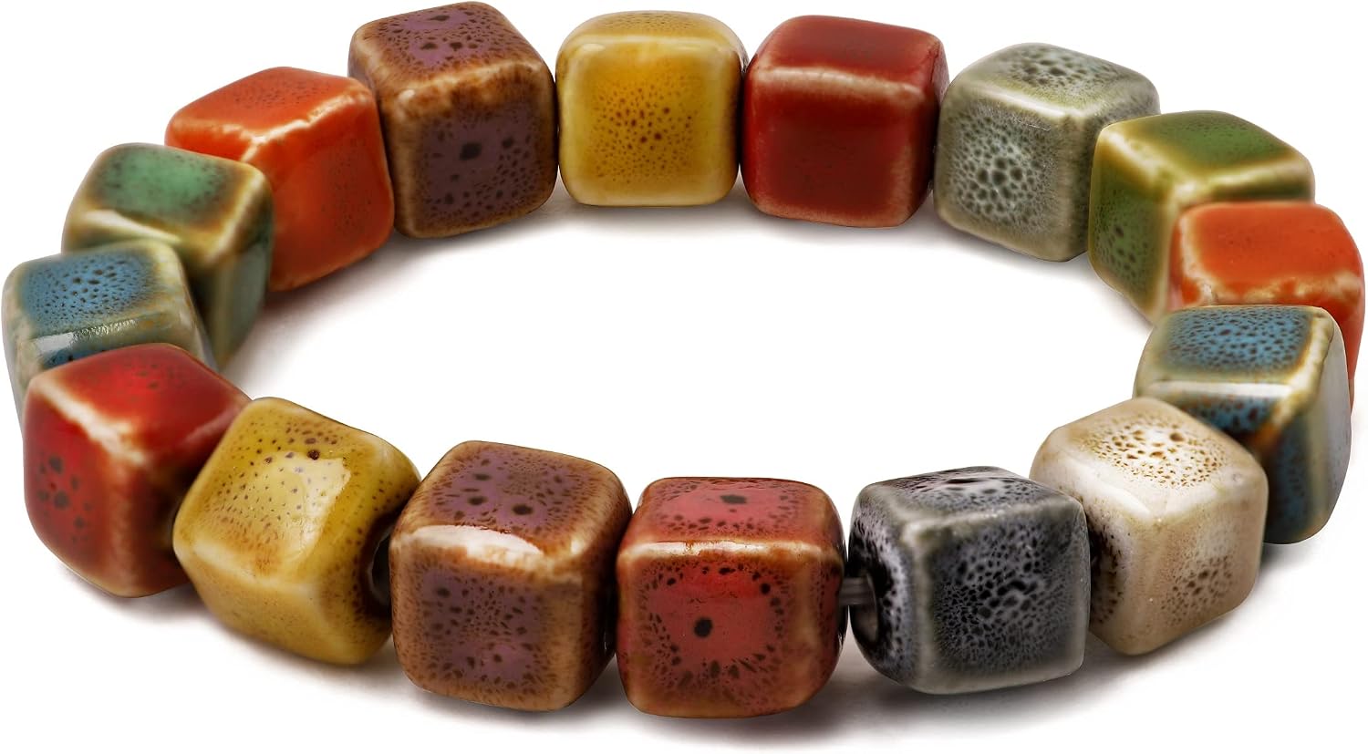 MINACHI Boho Hippie Colorful Ceramic Beads Strand Stretch Bracelet, Bohemian Summer Beach Jewelry Gift for Women