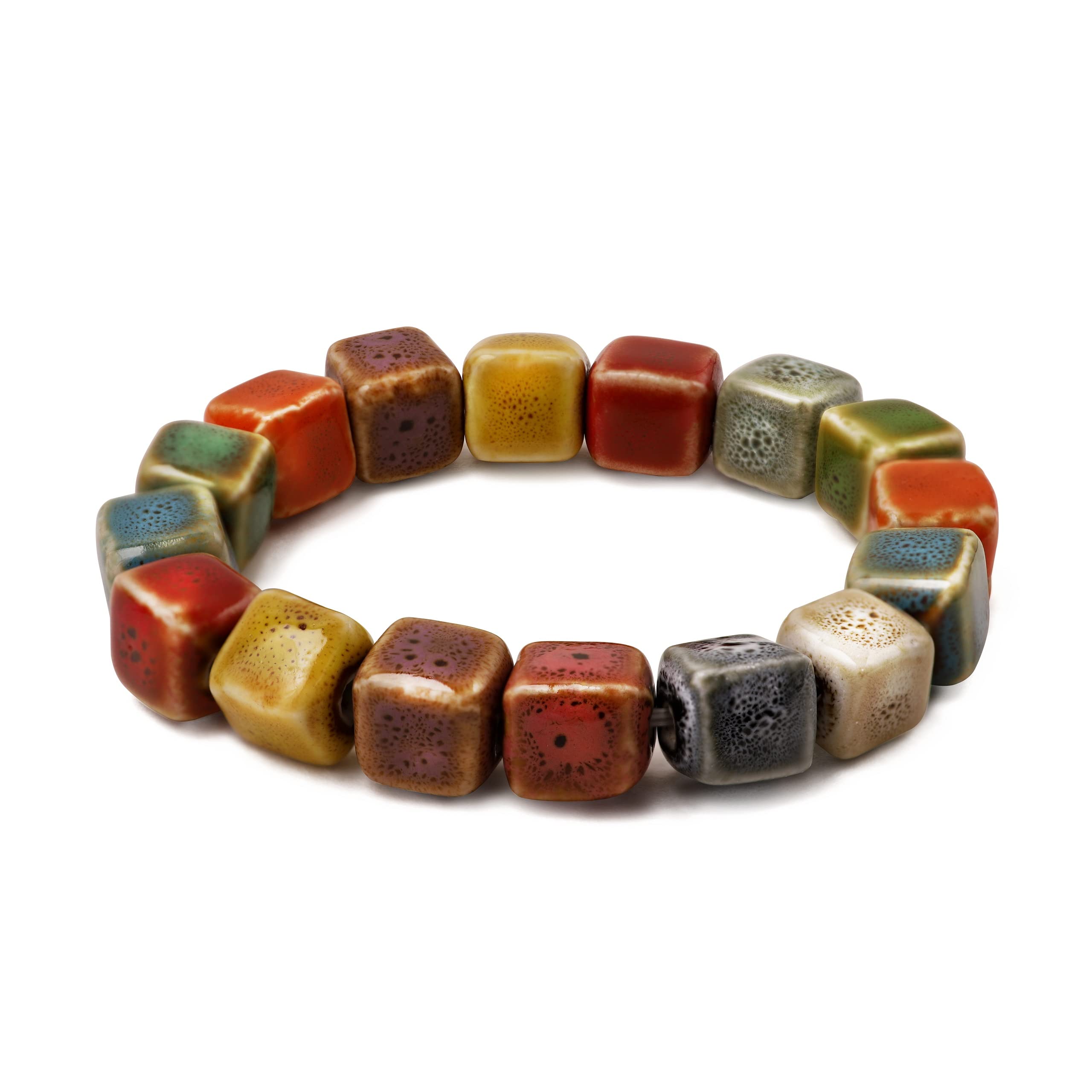 MINACHI Boho Hippie Colorful Ceramic Beads Strand Stretch Bracelet, Bohemian