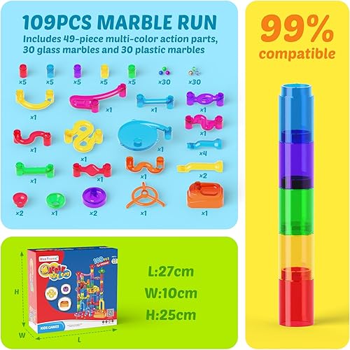 Miniatura 8 de Juguete de carrera de mármol, 110 piezas, kit de laberinto de mármol, juguete educativo STEM de aprendizaje para niños, construcción de carreras,