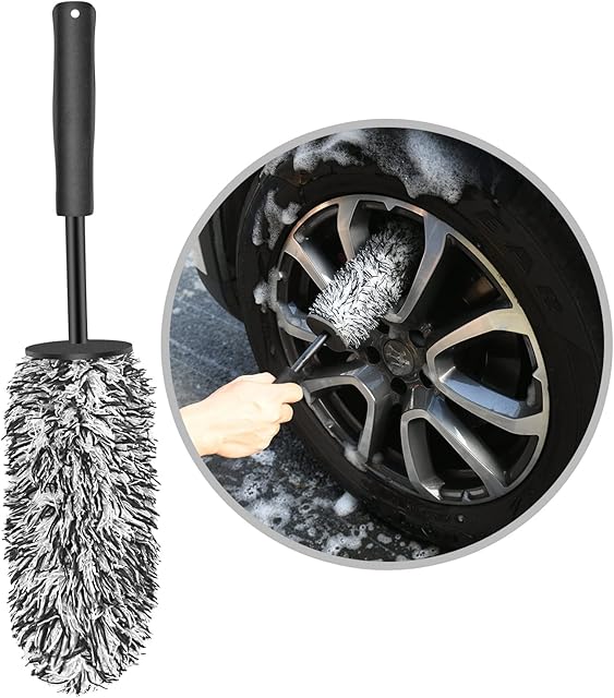 URAQT Car Wheel Brush, No Metal Wheel and Rim Detailing Brush, Car Wheel Cleaning Brush, Soft Dense Alloy Wheel Brush, Suitable for Wheels and Rims of Cars/Motorcycles/Bicycles (Black)
