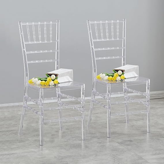 BOOSDEN Clear Chiavari Chairs 2 Pack, Transparent Acrylic Plastic Chair, Accent Armless Dining Chairs, Sturdy Chiavari Chair for Kitchen, Party, Event, Wedding, Banquet, Rental Business