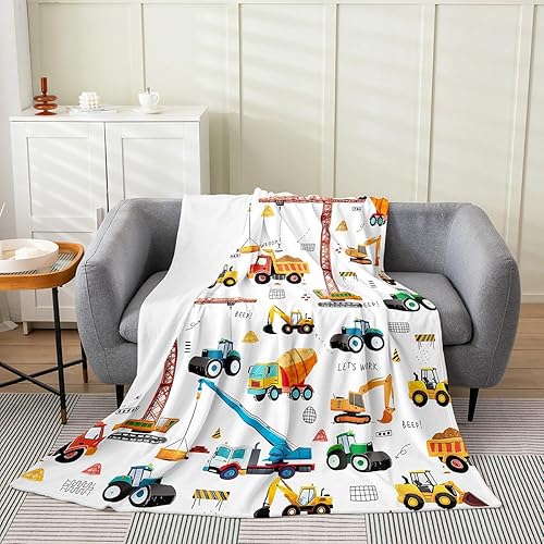 Manta de excavadora para niños, manta de tractores y camiones de maquinaria, manta de forro polar de vehículo de construcción para niños, manta de