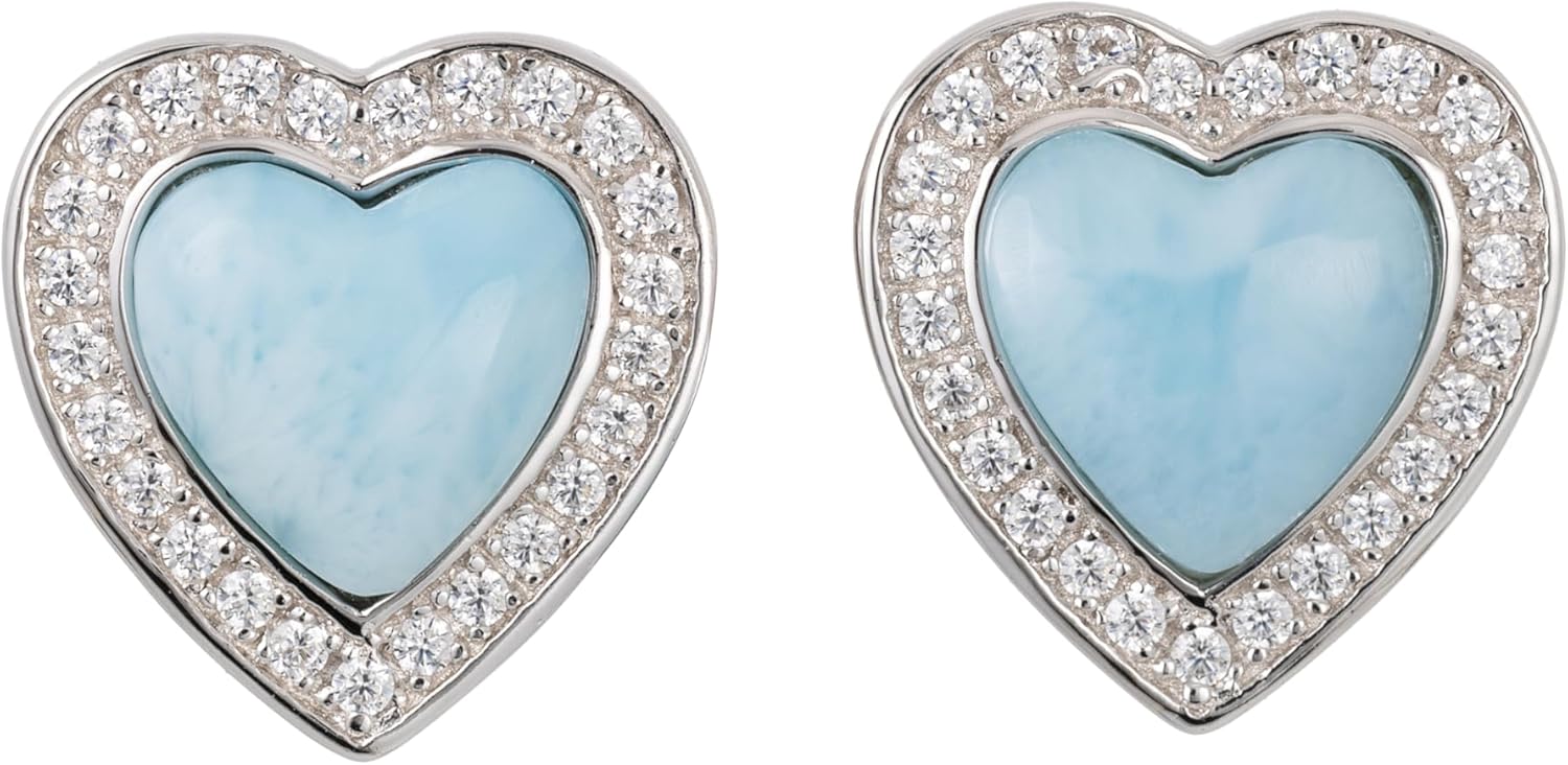 925 Sterling Silver Natural Larimar Gemstone Heart Dangle Earrings, Nickel Free Hypoallergenic for Sensitive Skin, Sea Ocean Hawaii Jewelry for Mom Daughter, Gift Box Included