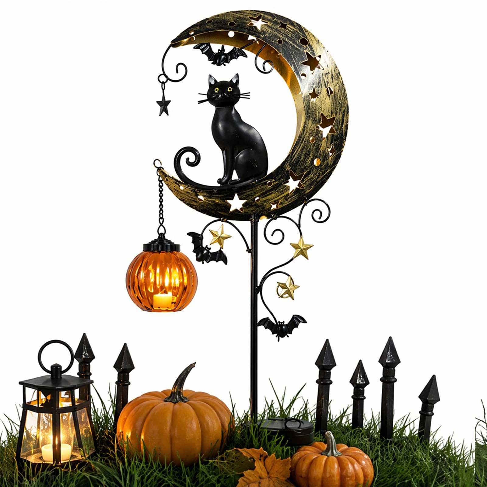 Iron Black Cat Moon Ground Lamp with Auto On/Off (B)