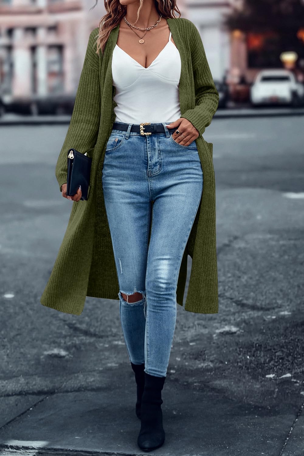 Danedvi Long Cardigan Sweaters for Women Ribbed Knit Open Front Long Sleeve Oversized Fall Casual Coat with Pockets - Image 5