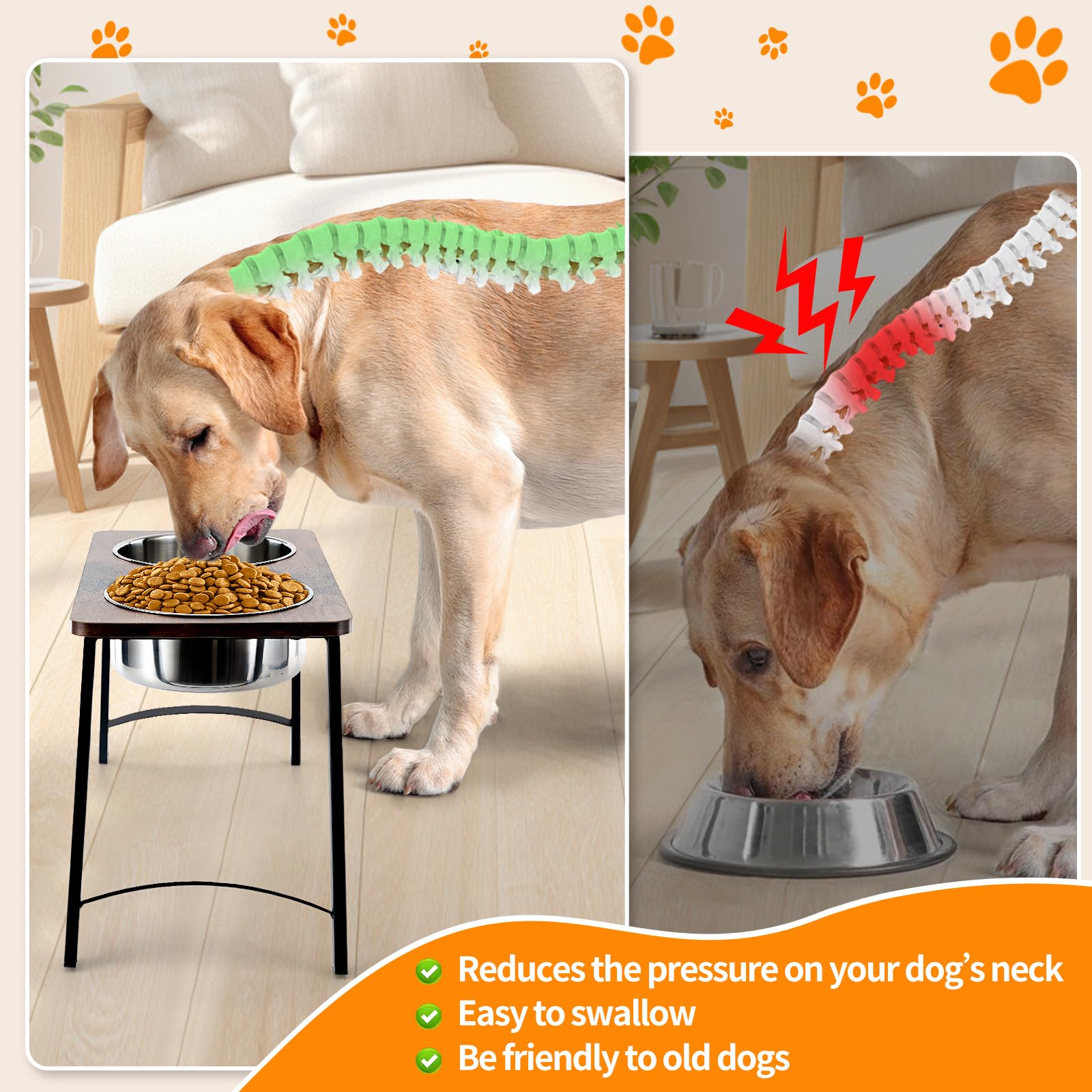 Cuencos elevados de madera para perros grandes y extragrandes, con dos cuencos de acero inoxidable de 3000 ml para alimentos y agua para perros extragrandes, antideslizantes