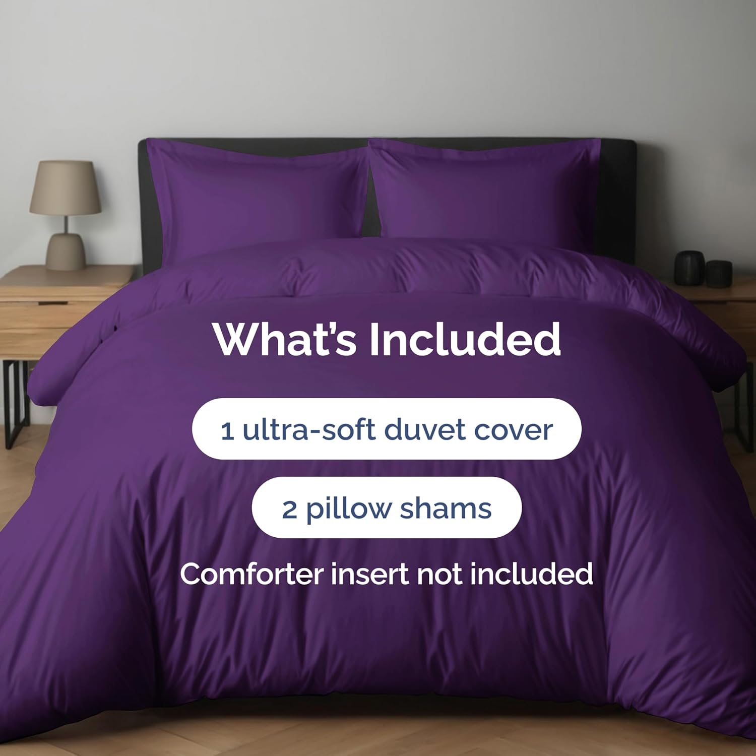 Duvet Cover Full Size Set - Extra Soft Full Duvet Cover 80" x 90" with 2 Pillow Shams - Hotel Luxury, Easy Care and Fade Free w/ Zipper Closures & Ties - All Season, Comfy, Cozy & Breathable (Purple)