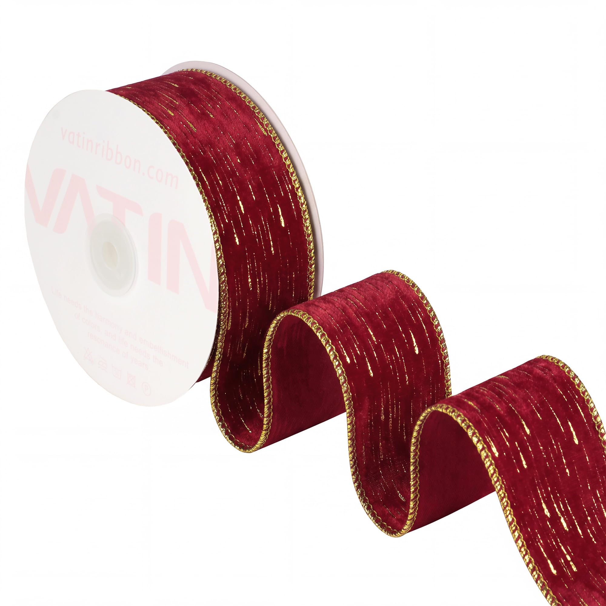 VATIN Red Base Gold Meteor Shower Wired Ribbon, 38 MM x 9 M, Christmas Decor