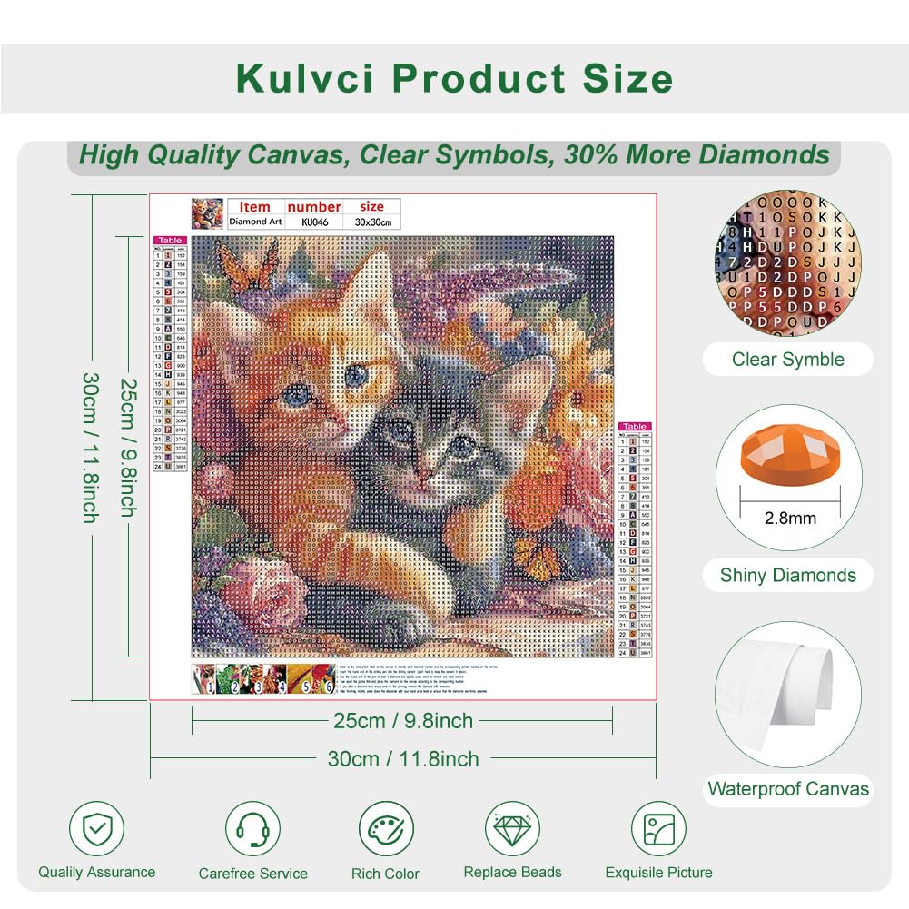 Kulvci Kits de pintura de diamantes para gatos adultos, kits de arte de diamantes para principiantes, 5D DIY completo taladro gema artesanía para decoración del hogar regalo 12 x 12 pulgadas