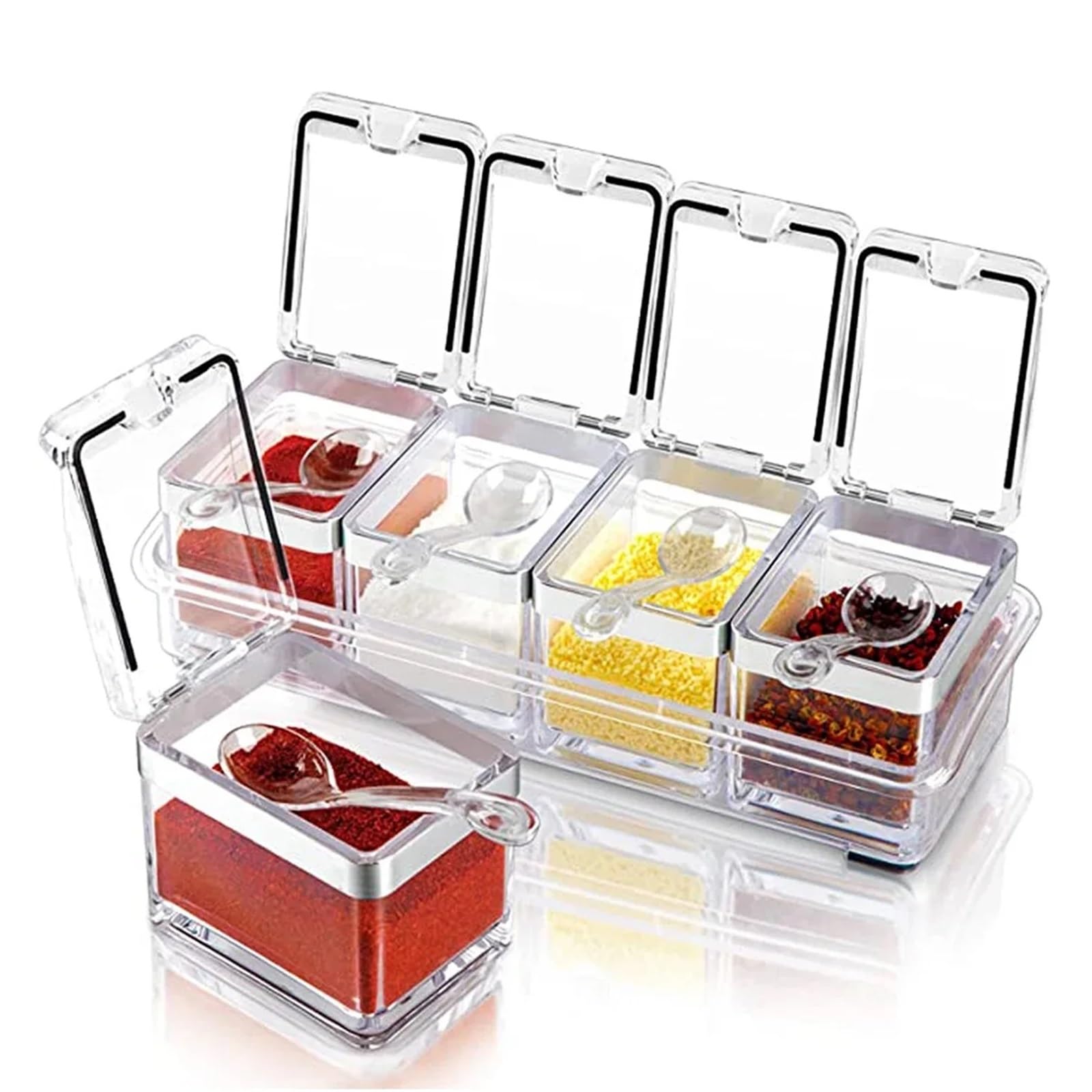 GewüRzbox Gewürzbox, Set mit 4 Kristall-Gewürz-Aufbewahrungsbehältern mit Löffel, durchsichtigem Gewürzregal, Gewürztöpfen for Pfeffergewürze FüR GewüRze Zucker Salz Pfeffer