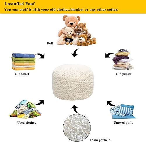 Miniatura 7 de Puf Otomano Sin Relleno Redondo Reposapiés Puf Otomano Sin Relleno Taburete de Piso para Pies con Almacenamiento para Sala de Estar Dormitorio Funda