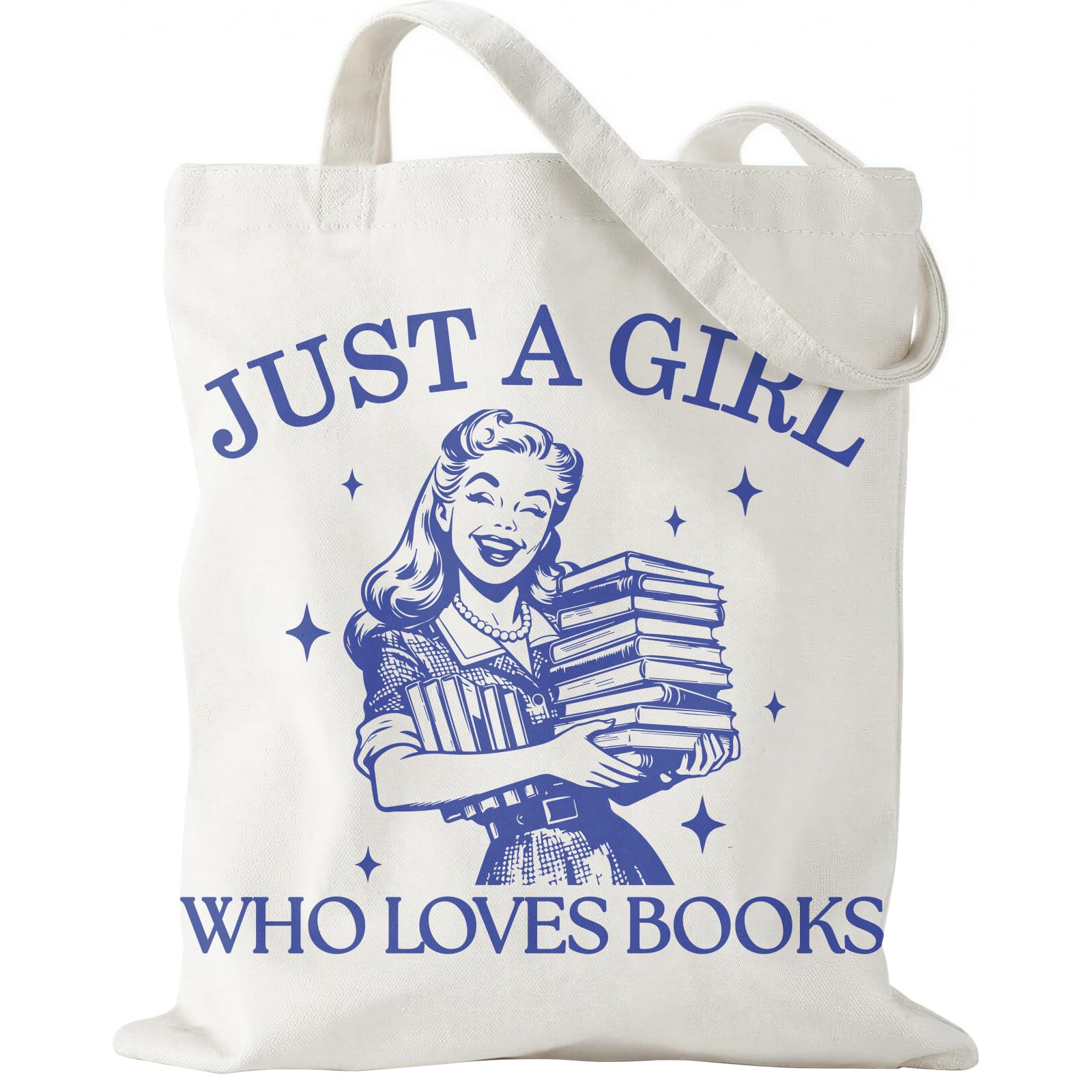 WRAPAHOLIC Retro Cotton Canvas Tote Bag, Just a Girl Who Loves Books Funny Slogan Reusable Tote Bags, Bookish Carrying Bag for Back to School - 13.8" x 15.7", 1 Pcs