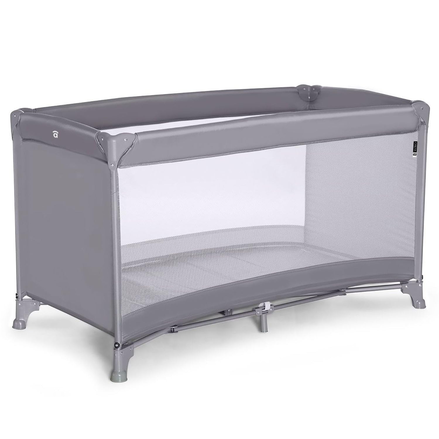 Asalvo Kreta Patchwork, Kinderbett Reisebett Gitterbett, 0-3 Jahre (0-15 kg), leichtes Reisebett, Matratze, (60 x 120 cm), Tragetasche, ultraschnell, faltbar, Typ Regenschirm, Grau