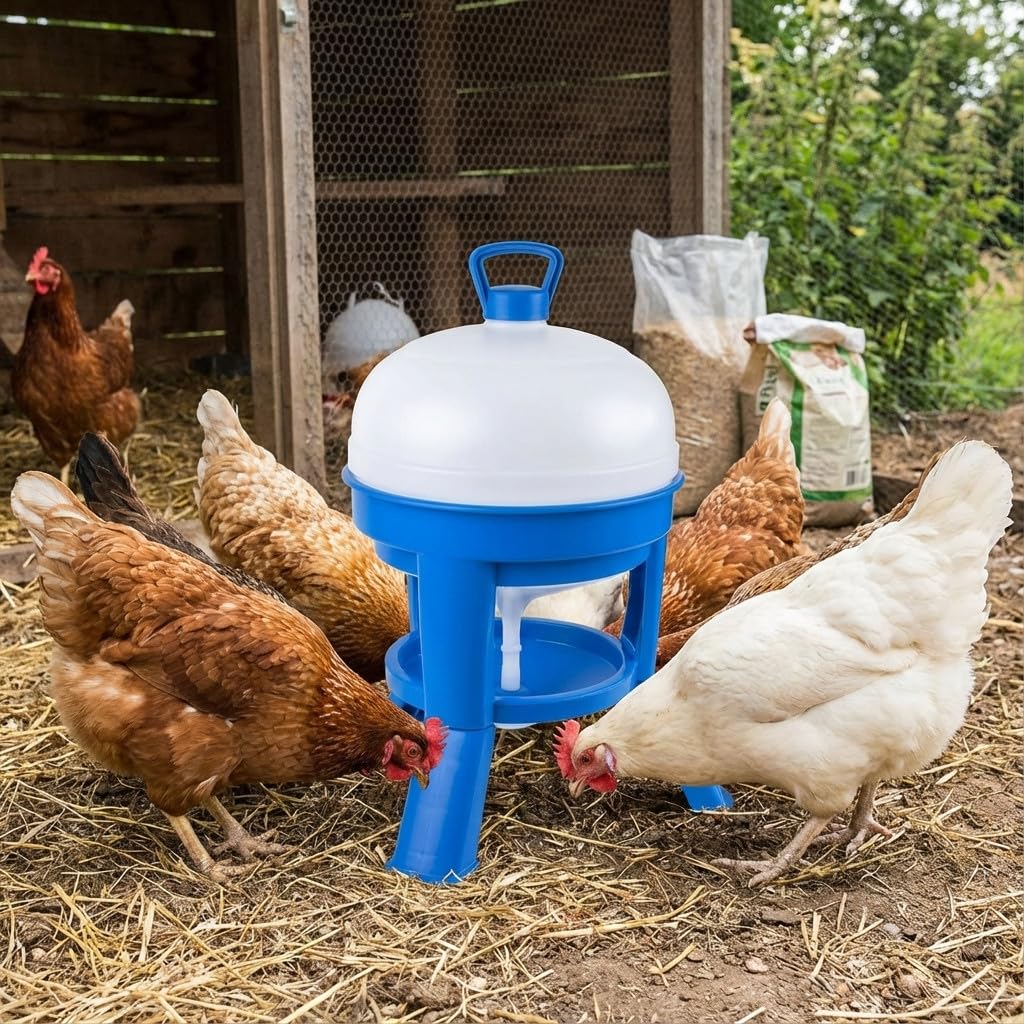 Suinga Bebedero para Gallinas y Pollos 20 litros Plástico con Patas | 46x62,5 cm | Bebedero para Aves de Corral | Plástico Resistente | Azul