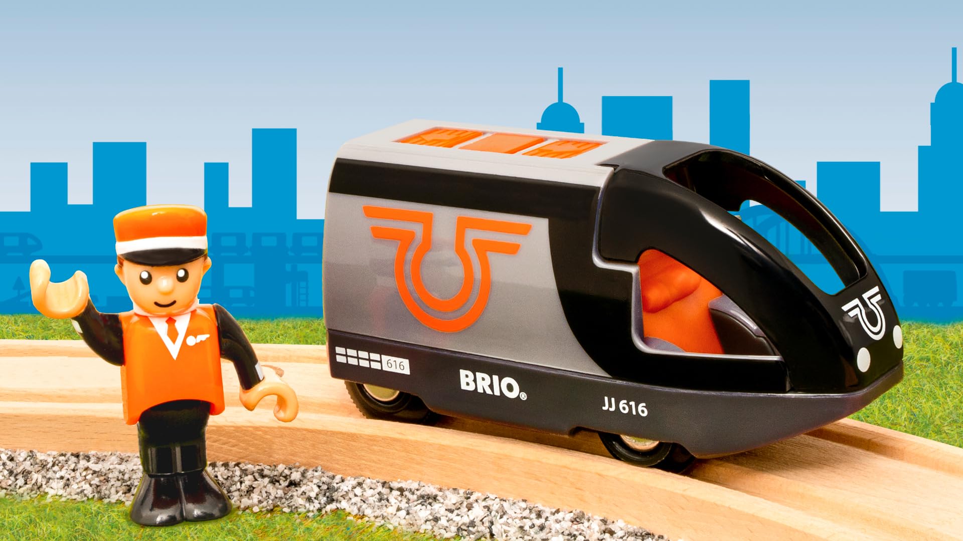 BRIO World - 36047 Orange-schwarzer Reisezug | Batteriebetriebener Spielzeugzug für Kinder ab 3 Jahren