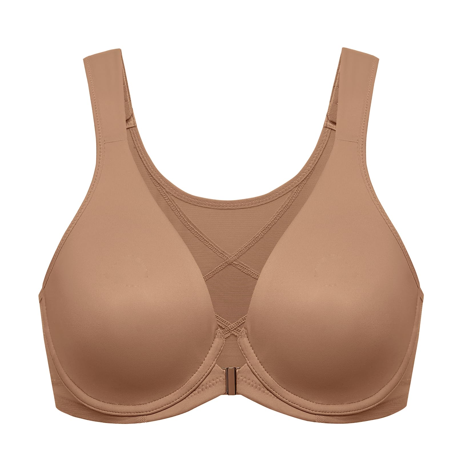 Delimira Women's Gravel Beige Front Fastening Bras Posture Plus Size Underwire Unlined Plunge Back Support Seamless Bra 38F