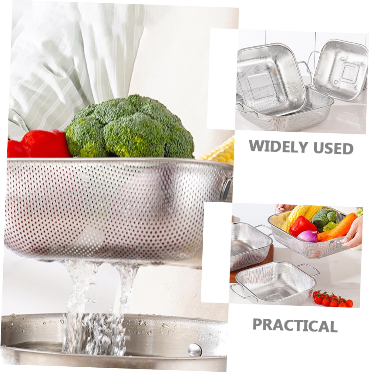 Colador Cuadrado de Acero Inoxidable con Doble Asa 1 Pieza | Plata, Vertido y Drenaje para Alimentos y Arroz, Diseño Simple y Práctico