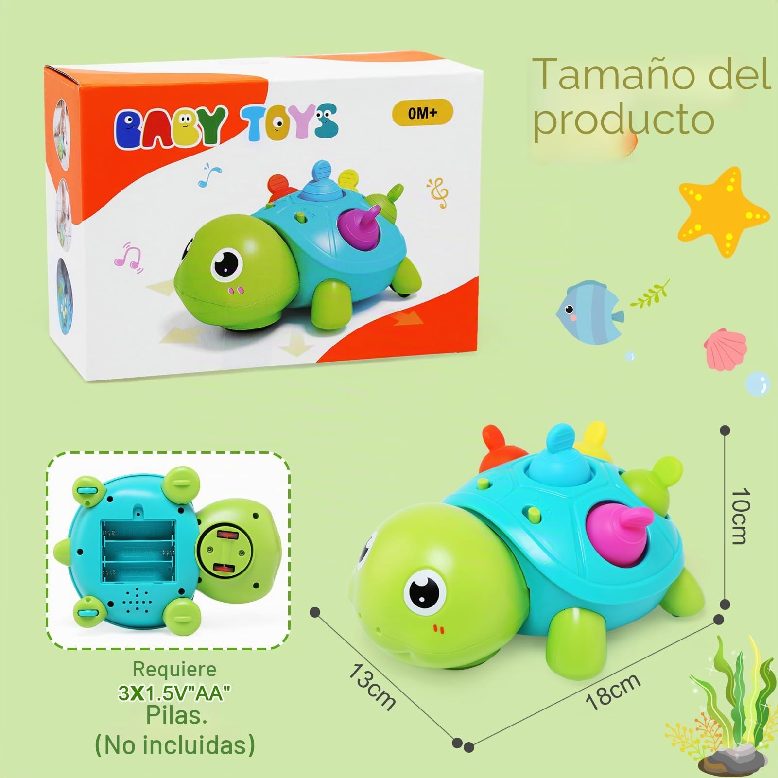 JoyPlus Juguetes Bebes 6-12 Meses, Tortuga Musical Juguetes Gateo para Niños 1 Año, Interactivo Juguetes para Gatear con Luces y Sonidos, Elefante Interactivo Juguetes Niños 1 Año, Regalos Originales