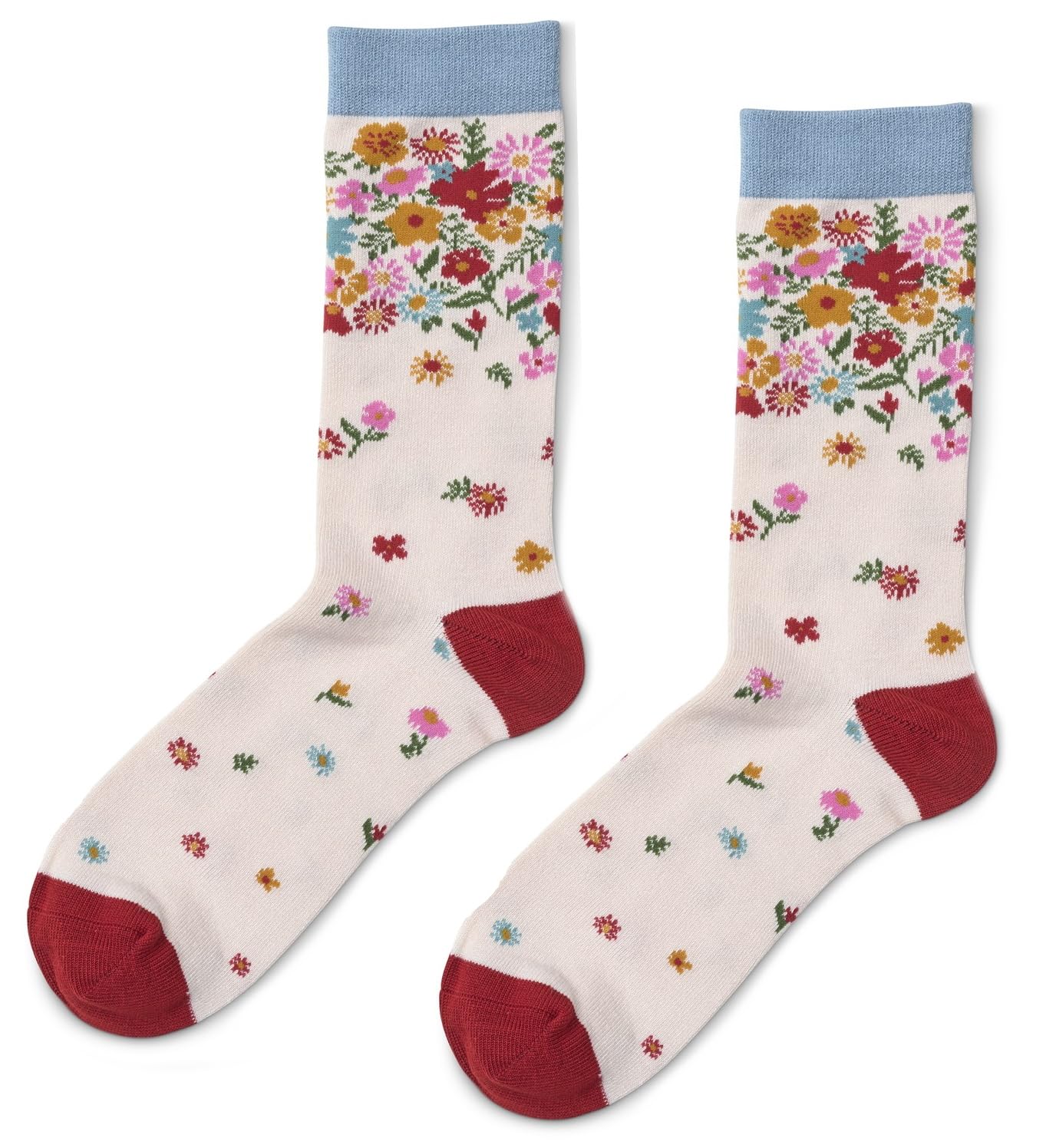 Lilyrosa Women's Cream Floral Design Socks One Size 4 To 8 Bamboo 1 Pair Mid Calf 1 Pair
