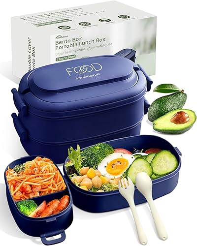 Lonchera Bento Box para adultos lonchera apilable con utensilios, contenedor portátil a prueba de fugas con compartimentos divididos, lonchera apta
