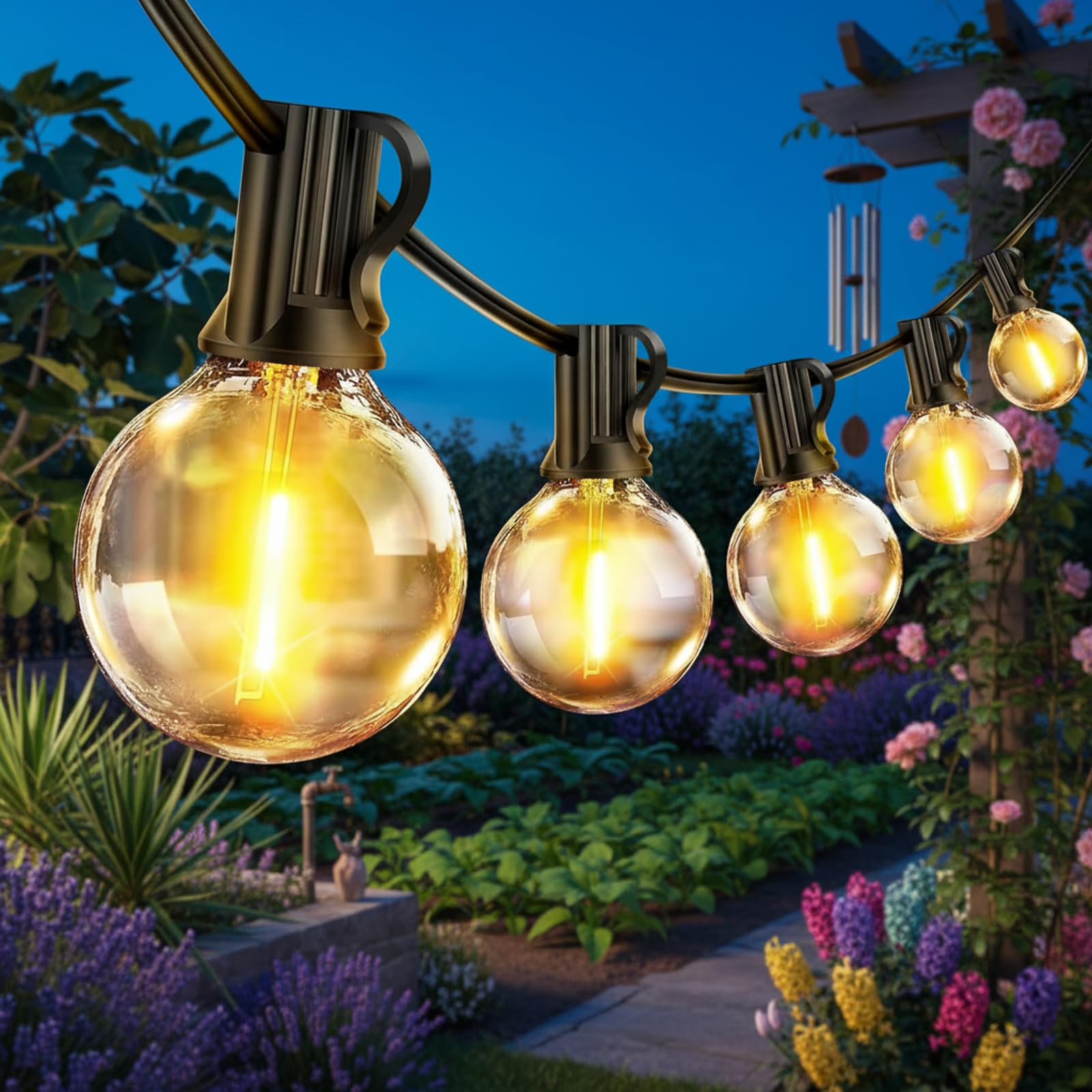 LED Lichterkette Außen 20m Warmweiß, IP44 Wasserdicht, Außenbeleuchtung mit Glühbirnen für Balkon Deko, Terrasse, Gartendeko