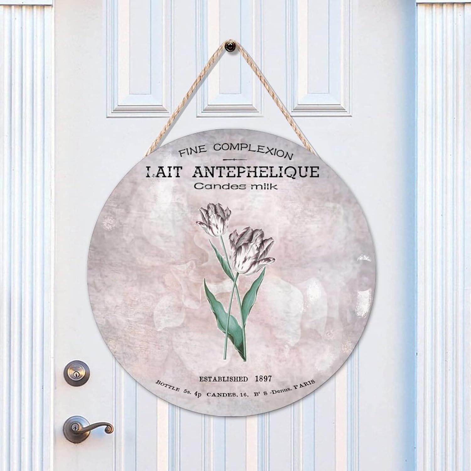 French Vintage Flower Wood Door Sign Rose Round Door Hanger Sign 16x16in Vintage Wall Hanging Sign Plaque Farmhouse Backyard Door Hanger Wall Decor Housewarming Gifts