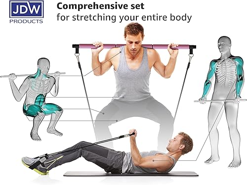 Miniatura 6 de JDW Enterprises - Kit de barra de pilates  2 bandas estándar y 2 fuertes para entrenamiento de cuerpo completo  Bolsa de almacenamiento incluida