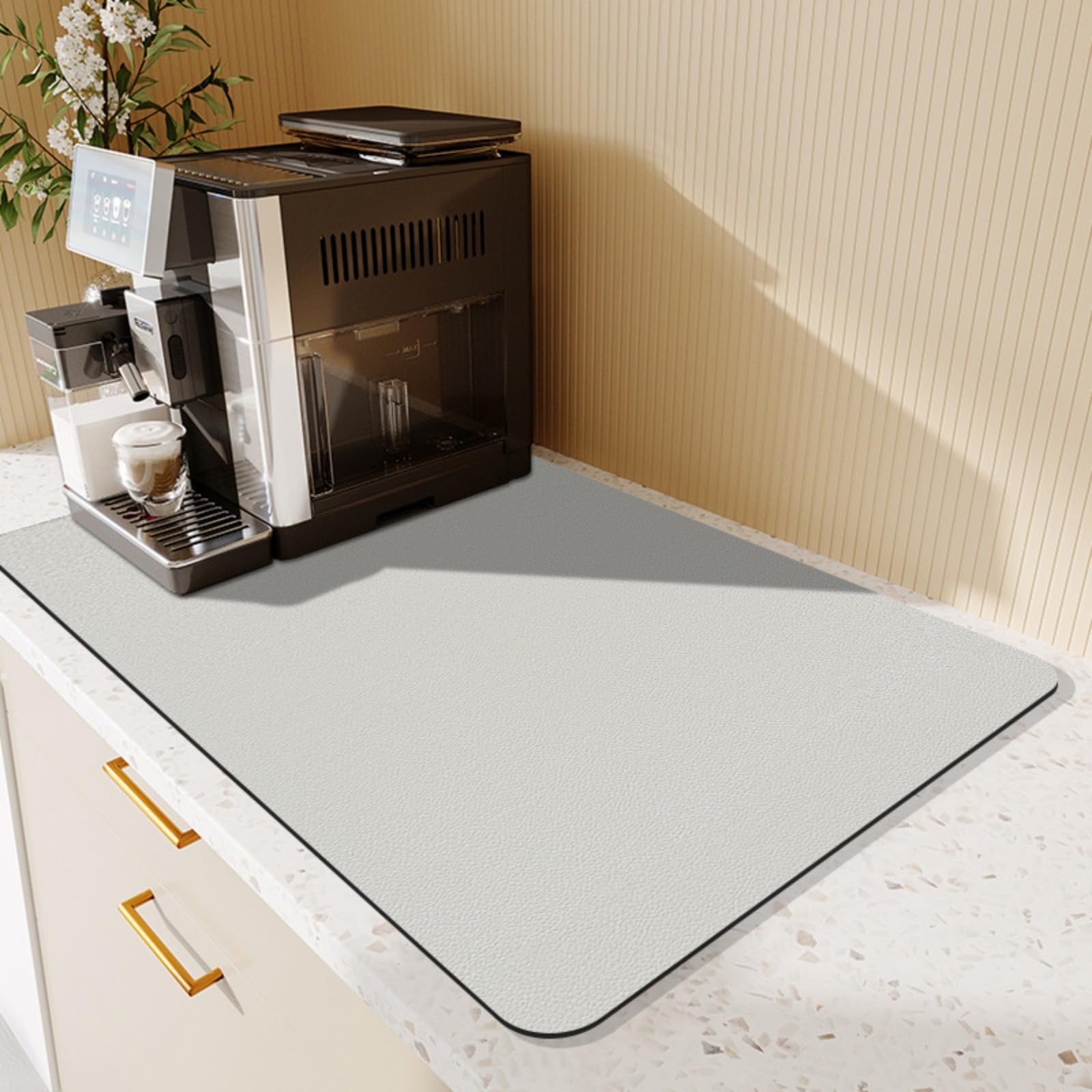 Coffee Machine Mat Super Absorbent Dish Drying Mat, 40*60 cm Kitchen Draining Mat, Coffee Machine Quick Dry Dish Drainer Anti Slip Mat for Kitchen Counter (Silver Gray, 40*60 cm)