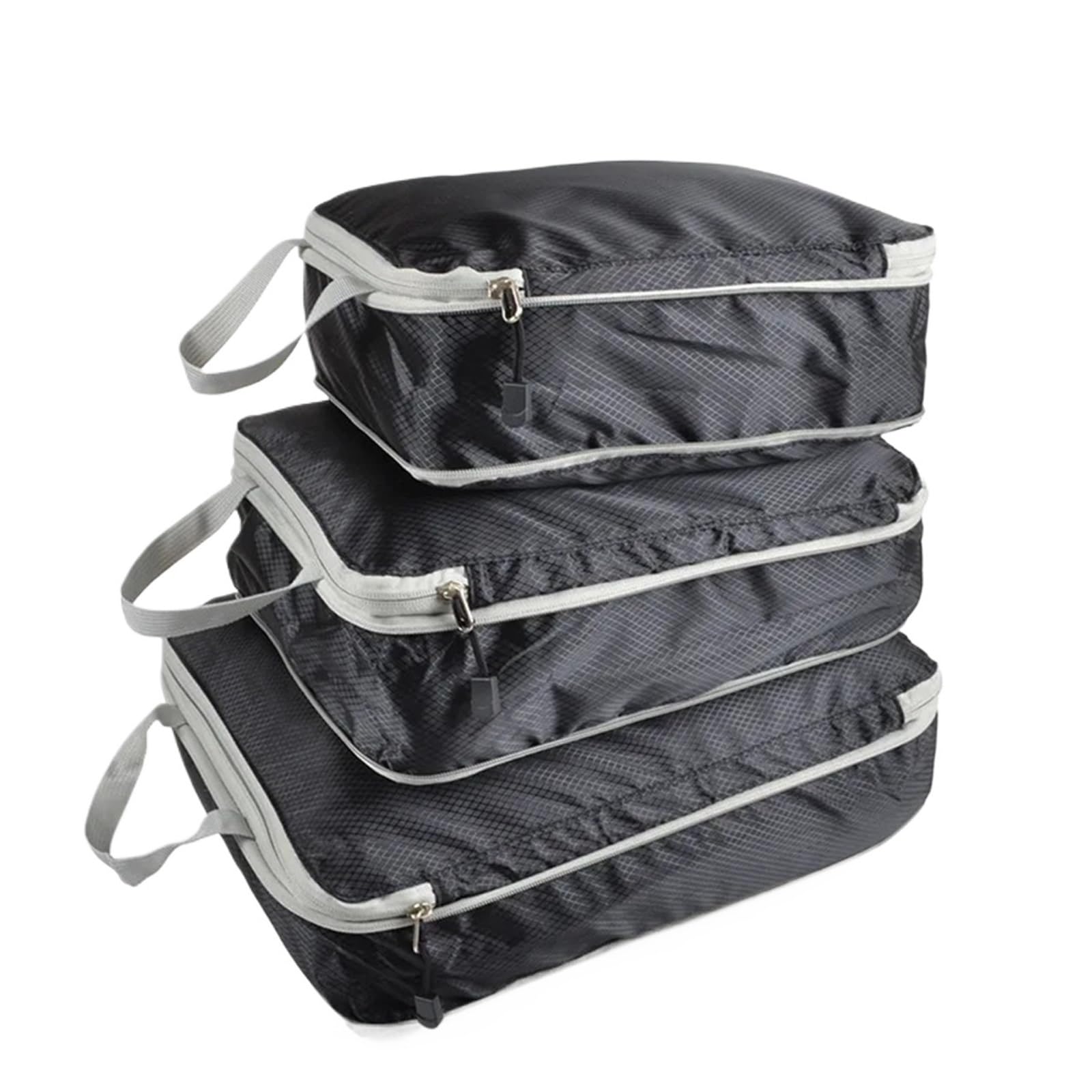 3 Pieces Compressible Packing Travel Storage Bag Cubes Waterproof Suitcase Nylon Portable With Handbag Luggage Organizer for Suitcases(Lattice Black)