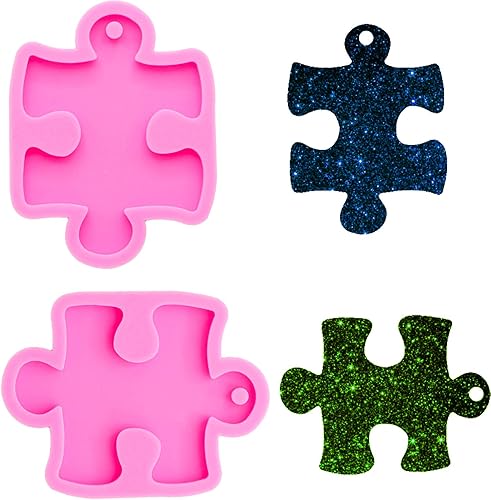 2 piezas de rompecabezas brillante brillante rompecabezas de pieza de componentes sónicos llavero molde de silicona con agujero para postres DIY