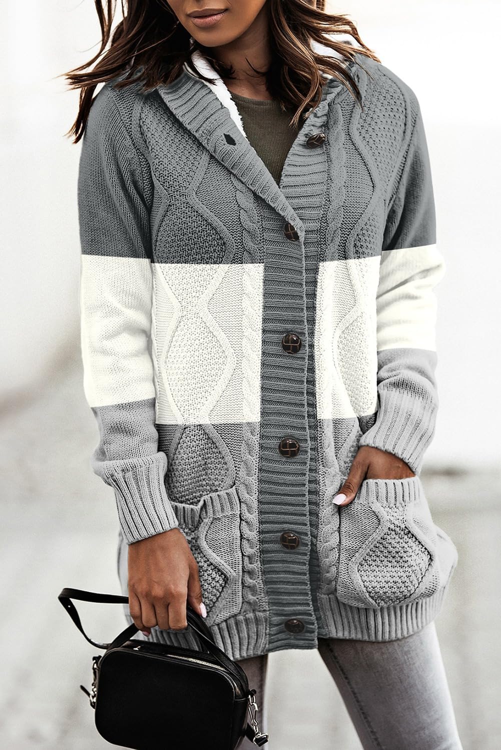 Sidefeel Women's Cardigan Sweaters Hooded Fleece Lined Button Down Front Jackets Winter Coat with Pockets - Image 3