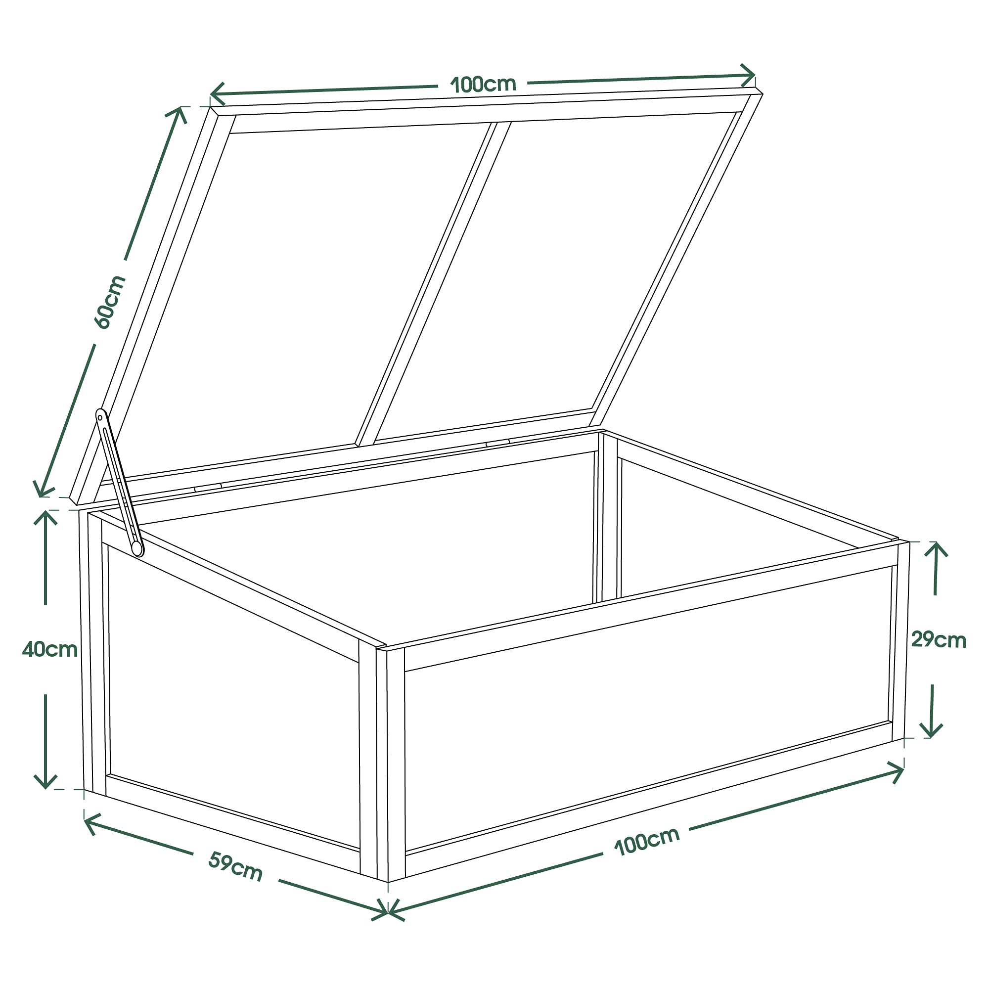 MCombo Frühbeet Gewächshaus Treibhaus Frühbeetkasten Aufsatz Pflanzenbeet mit Abdeckung für Jungpflanzen 0698, aus Holz und Polycarbonat